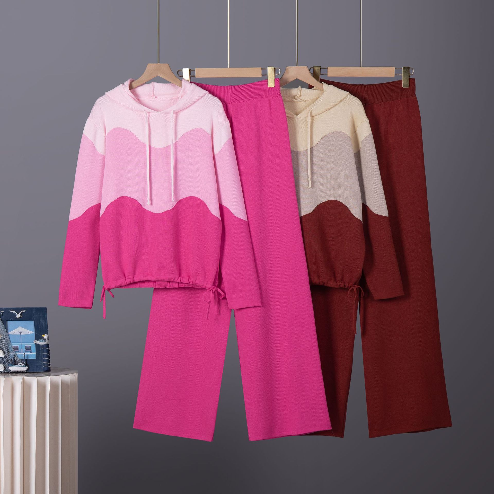 Cross border dopamine dressing women's loose pants hooded sweater plus size women's casual knitted two-piece set for women Cross border dopamine dressing women's loose pants hooded sweater plus size women's casual knitted two-piece set for women