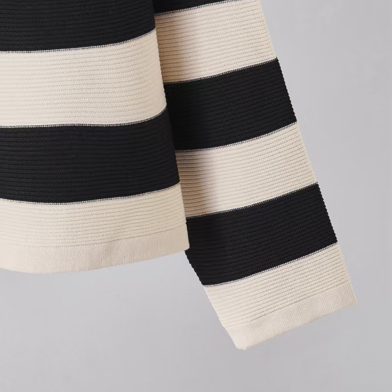 2026 temperament retro black and white striped knitted suit women's spring and autumn cardigan wide leg pants two-piece set 2026 temperament retro black and white striped knitted suit women's spring and autumn cardigan wide leg pants two-piece set