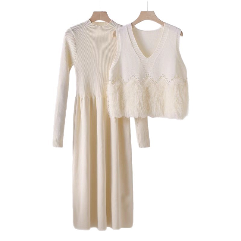 Cross border 25 vest new dress, autumn and winter light fragrance sweater, knitted two-piece set, medium to long set skirt Cross border 25 vest new dress, autumn and winter light fragrance sweater, knitted two-piece set, medium to long set skirt
