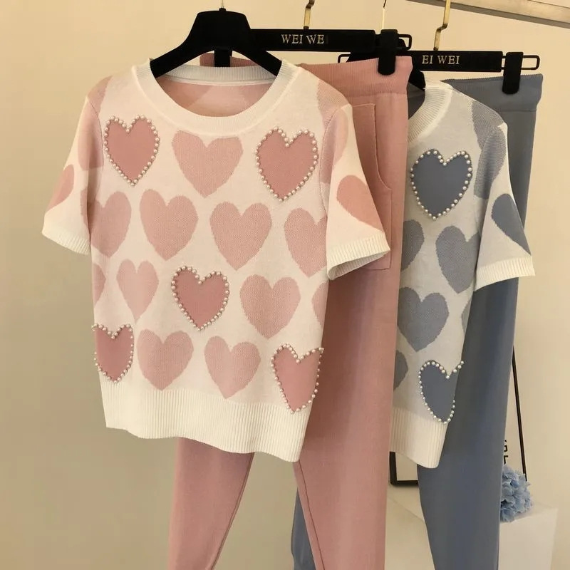 2026 Fashion Set for Women, Small and Tall, Stylish and Age reducing, Knitted Short sleeved Pants, Two piece Set for Summer