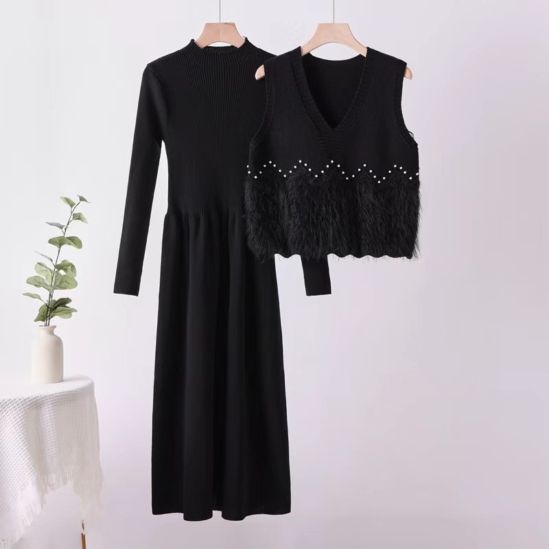 Cross border 25 vest new dress, autumn and winter light fragrance sweater, knitted two-piece set, medium to long set skirt Cross border 25 vest new dress, autumn and winter light fragrance sweater, knitted two-piece set, medium to long set skirt
