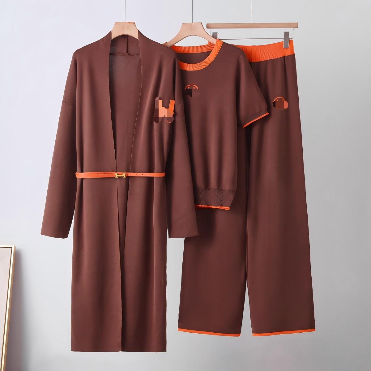 Fashion foreign trade women's clothing new style temperament set autumn and winter knitted long sleeved sweater cardigan jacket three piece set