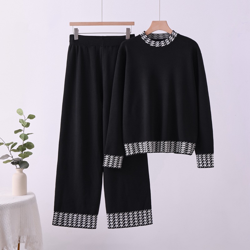 2025 European and American style autumn and winter knitted suit, high waist temperament, Thousand Bird grid color blocked top two-piece set 2025 European and American style autumn and winter knitted suit, high waist temperament, Thousand Bird grid color blocked top two-piece set