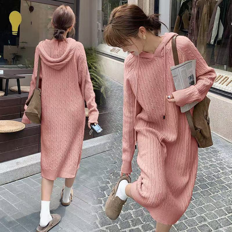 South Korea loose belly covering casual lazy style thickened Fried Dough Twists knitting sweater dress women's autumn and winter knee length skirt