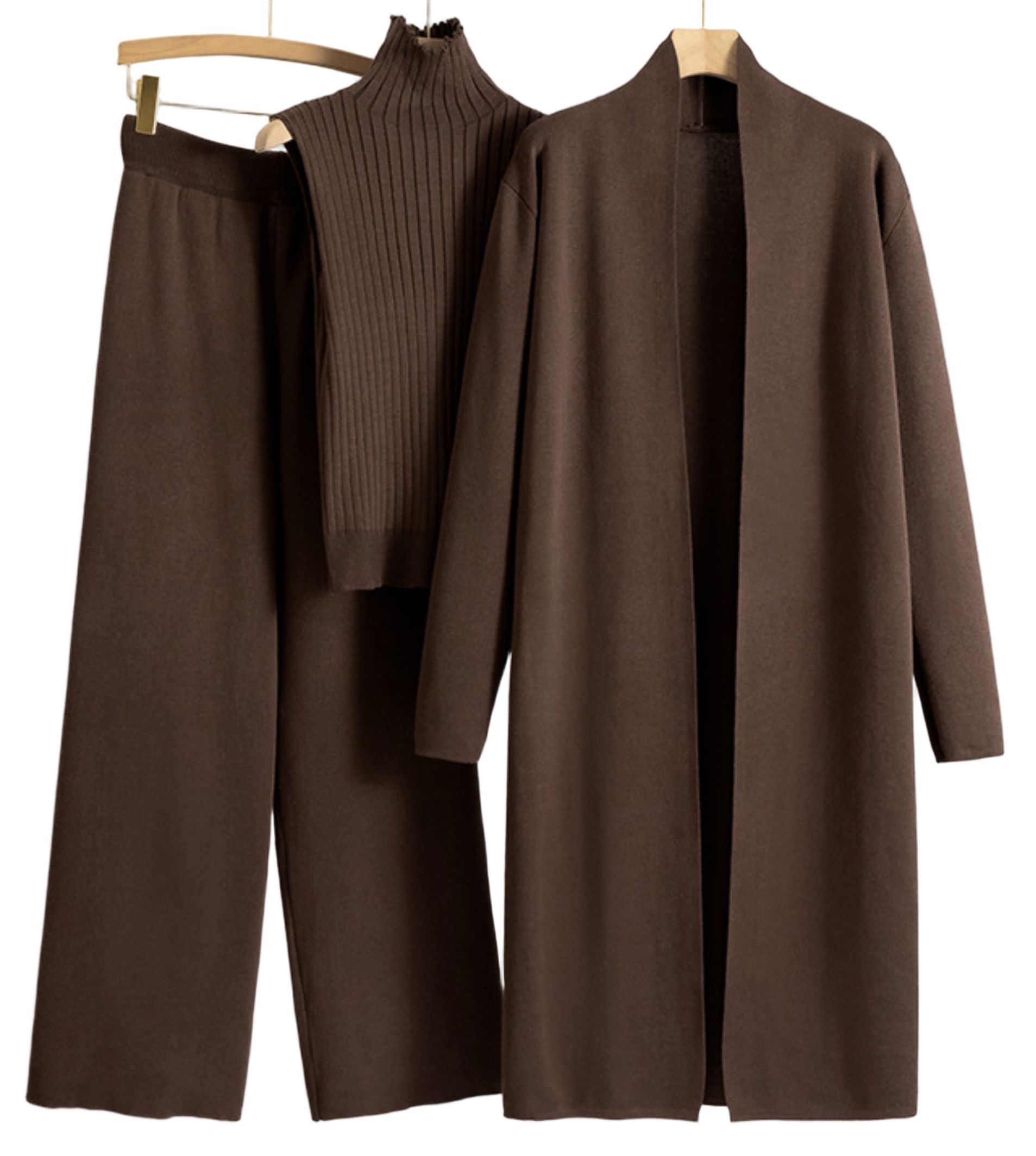 European and American style solid color casual suit women's shawl jacket V-neck base knitted sweater wide leg pants three piece set women European and American style solid color casual suit women's shawl jacket V-neck base knitted sweater wide leg pants three piece set women