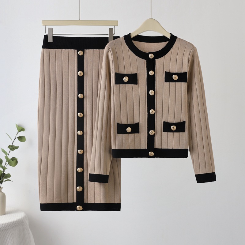 French temperament, socialite, high-end feeling, autumn set skirt, half skirt, knitted cardigan two-piece set dress, women's spring and autumn French temperament, socialite, high-end feeling, autumn set skirt, half skirt, knitted cardigan two-piece set dress, women's spring and autumn