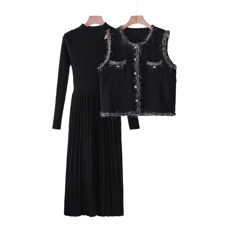 French style tassel edge small fragrant style 2025 Spring and Autumn new design sense temperament casual vest long skirt two-piece set French style tassel edge small fragrant style 2025 Spring and Autumn new design sense temperament casual vest long skirt two-piece set