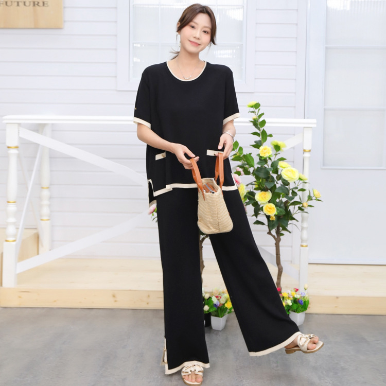 Cross border Amazon Women's Clothing 2025 Spring/Summer Style Casual Short Sleeve Knitted Pants Set for Women, European and American Style Cross border Amazon Women's Clothing 2025 Spring/Summer Style Casual Short Sleeve Knitted Pants Set for Women, European and American Style