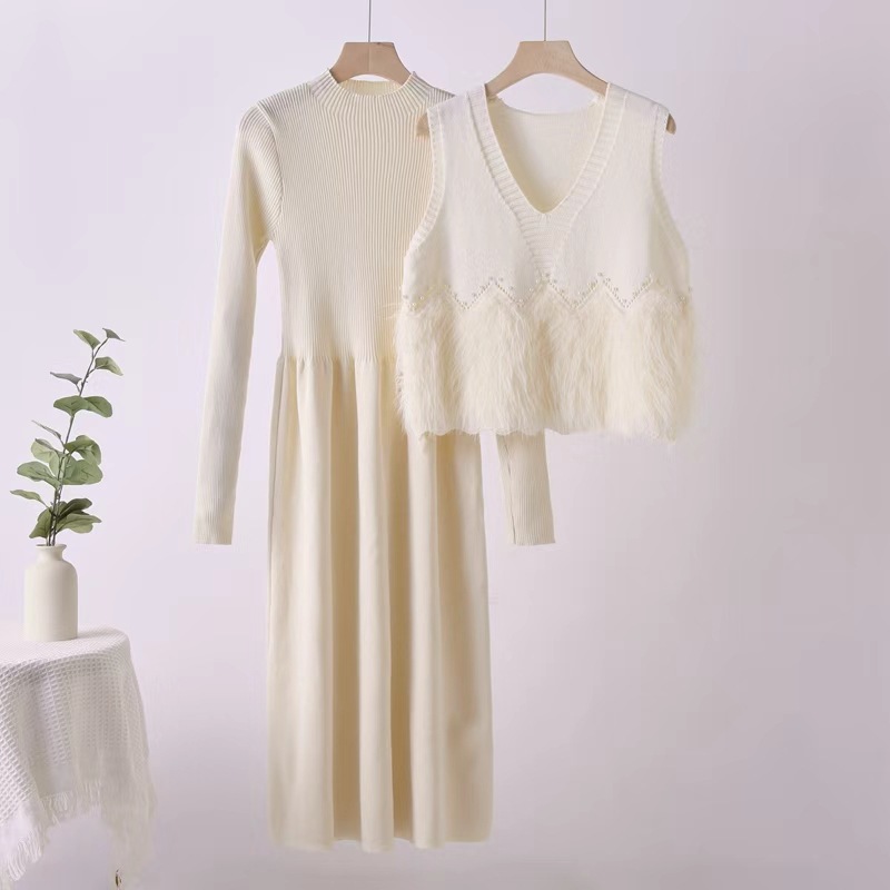Cross border 25 vest new dress, autumn and winter light fragrance sweater, knitted two-piece set, medium to long set skirt Cross border 25 vest new dress, autumn and winter light fragrance sweater, knitted two-piece set, medium to long set skirt