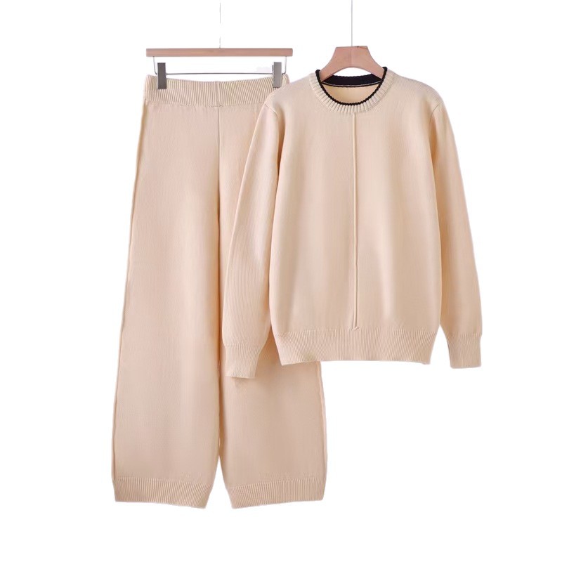 Cross border 2025 Autumn/Winter New Knitted Sweater Loose Two Piece Set, Elegant and Casual Wide Leg Pants Set Cross border 2025 Autumn/Winter New Knitted Sweater Loose Two Piece Set, Elegant and Casual Wide Leg Pants Set