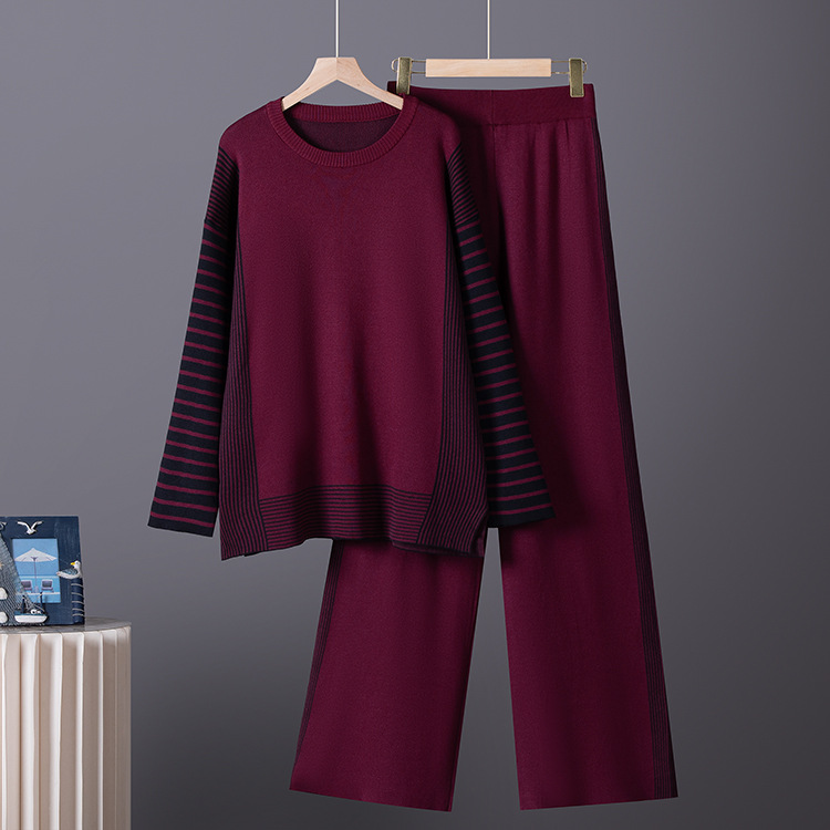 Casual suit women's new autumn and winter women's clothing Korean version striped top casual wide leg pants fashionable temperament two-piece set for women