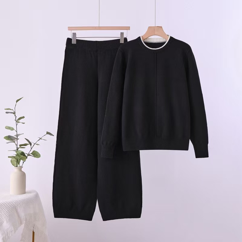 Cross border 2025 Autumn/Winter New Knitted Sweater Loose Two Piece Set, Elegant and Casual Wide Leg Pants Set Cross border 2025 Autumn/Winter New Knitted Sweater Loose Two Piece Set, Elegant and Casual Wide Leg Pants Set