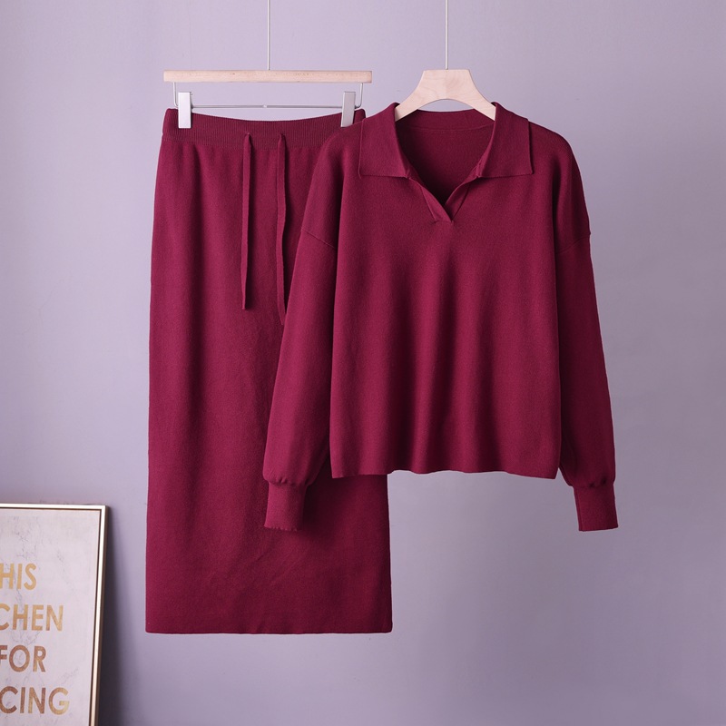 New Foreign Trade 2026 Sweater Large Two Piece Set Knitted POLO Collar Autumn/Winter Loose Women's Lazy Fashion Set New Foreign Trade 2026 Sweater Large Two Piece Set Knitted POLO Collar Autumn/Winter Loose Women's Lazy Fashion Set