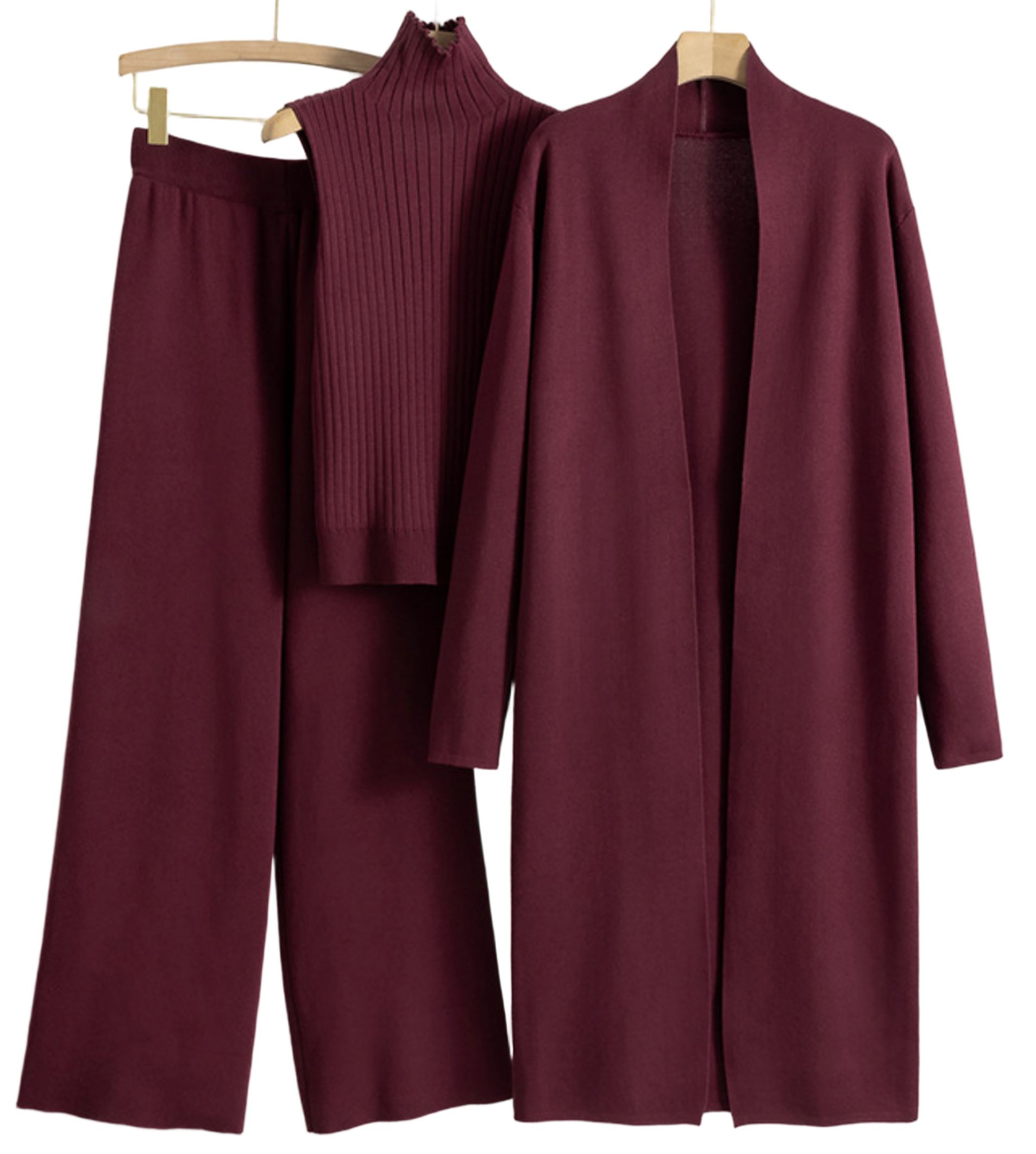 European and American style solid color casual suit women's shawl jacket V-neck base knitted sweater wide leg pants three piece set women European and American style solid color casual suit women's shawl jacket V-neck base knitted sweater wide leg pants three piece set women