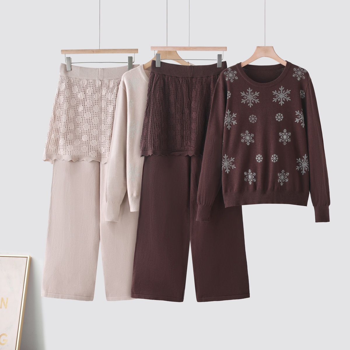 Autumn and Winter New Cross border Foreign Trade Lazy Style Hot Diamond Knitted Sweater Round Neck Butt Curtain Straight Tube Pants Knitted Two Piece Set for Women Autumn and Winter New Cross border Foreign Trade Lazy Style Hot Diamond Knitted Sweater Round Neck Butt Curtain Straight Tube Pants Knitted Two Piece Set for Women