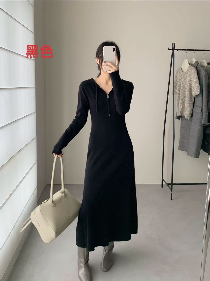 High end long sleeved dress with temperament for women's autumn and winter 2025 new item, oversized loose casual hooded sweatshirt long skirt