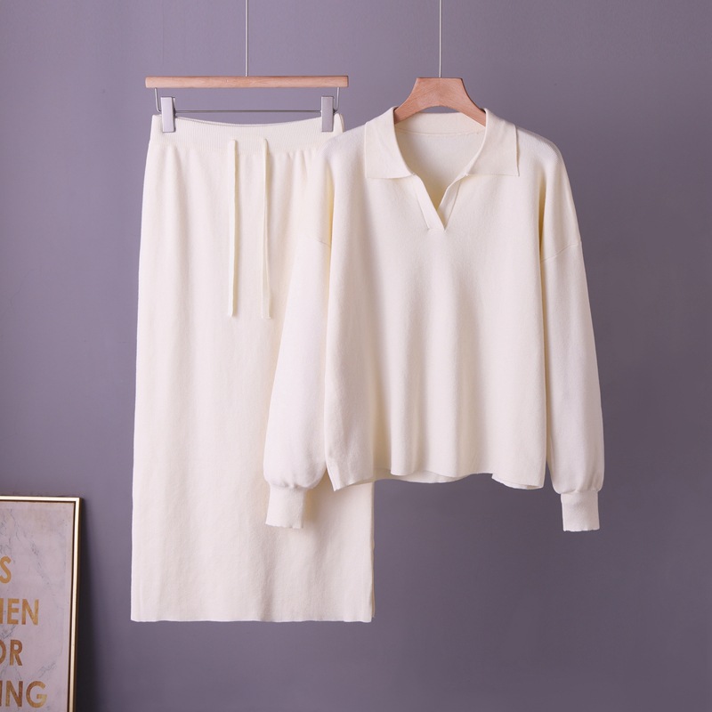 New Foreign Trade 2026 Sweater Large Two Piece Set Knitted POLO Collar Autumn/Winter Loose Women's Lazy Fashion Set New Foreign Trade 2026 Sweater Large Two Piece Set Knitted POLO Collar Autumn/Winter Loose Women's Lazy Fashion Set