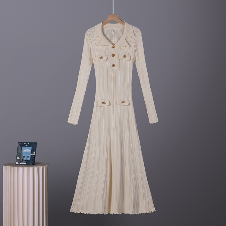 Cross border POLO collar knitted large skirt 2026 European and American slim fit waist mid length skirt women's knitted dress women Cross border POLO collar knitted large skirt 2026 European and American slim fit waist mid length skirt women's knitted dress women