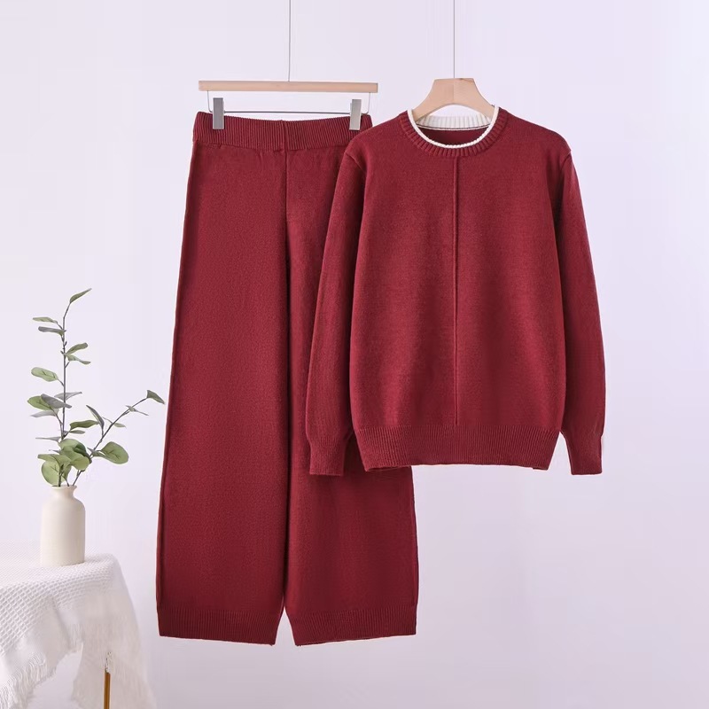 Cross border 2025 Autumn/Winter New Knitted Sweater Loose Two Piece Set, Elegant and Casual Wide Leg Pants Set Cross border 2025 Autumn/Winter New Knitted Sweater Loose Two Piece Set, Elegant and Casual Wide Leg Pants Set