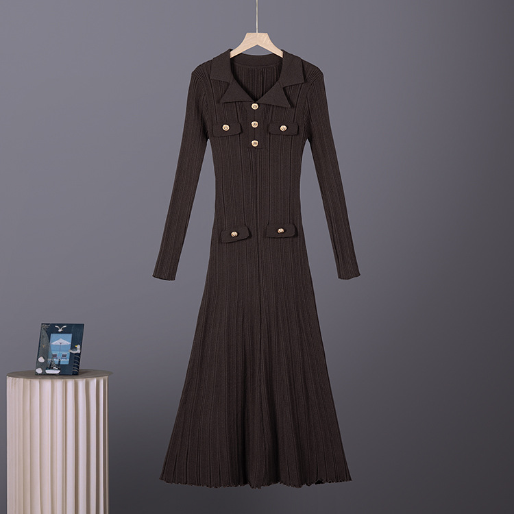 Cross border POLO collar knitted large skirt 2026 European and American slim fit waist mid length skirt women's knitted dress women Cross border POLO collar knitted large skirt 2026 European and American slim fit waist mid length skirt women's knitted dress women