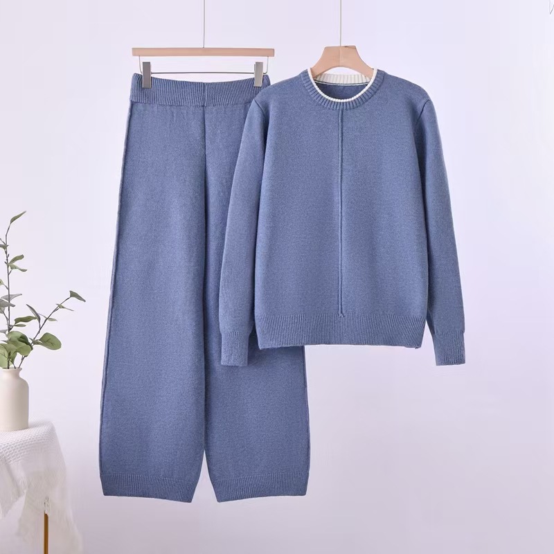Cross border 2025 Autumn/Winter New Knitted Sweater Loose Two Piece Set, Elegant and Casual Wide Leg Pants Set Cross border 2025 Autumn/Winter New Knitted Sweater Loose Two Piece Set, Elegant and Casual Wide Leg Pants Set