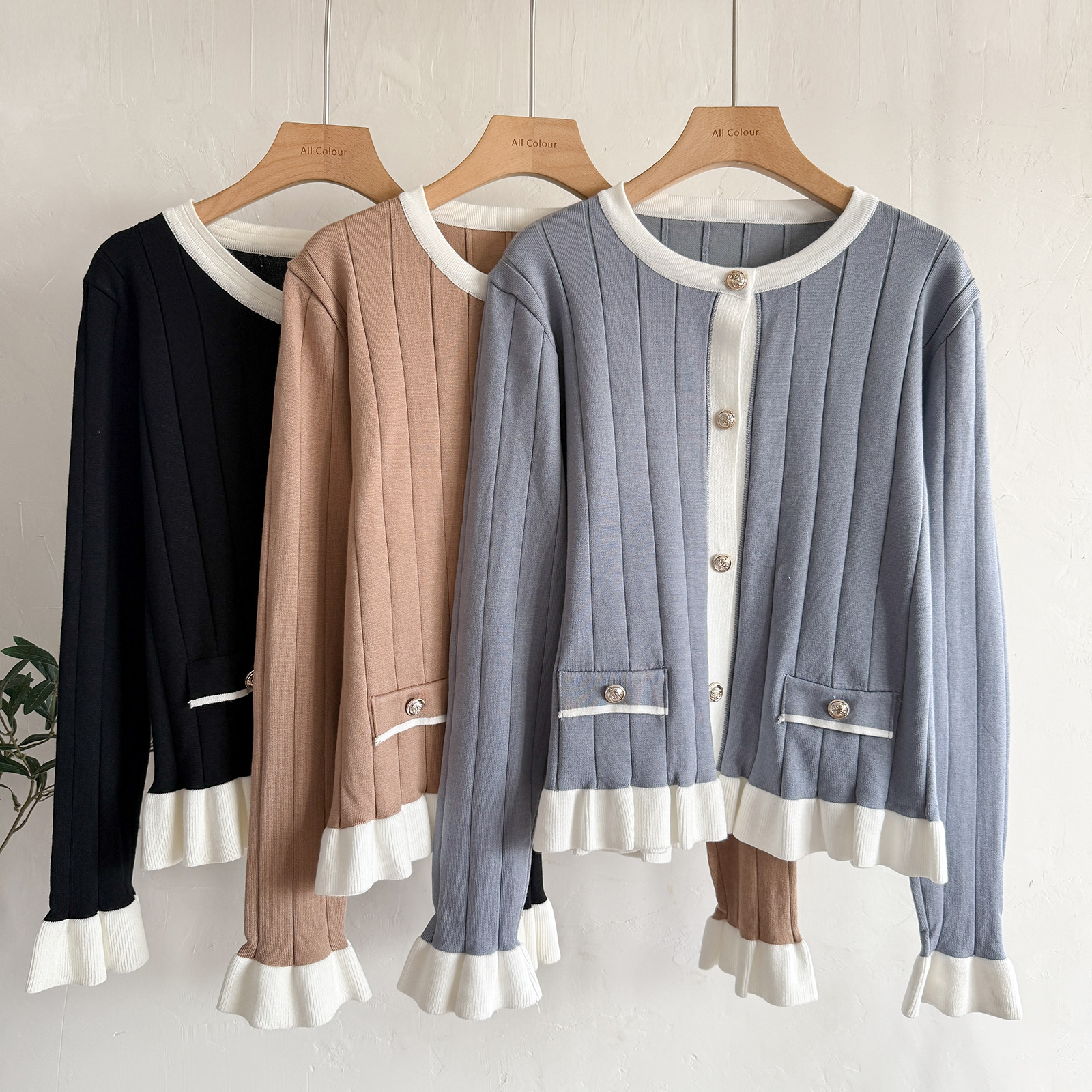 Cross border European Station Autumn and Winter Horn Long Sleeve Knitted Cardigan Set for Women's Fashion Wide Leg Pants, Style Two Piece Set, Trendy Cross border European Station Autumn and Winter Horn Long Sleeve Knitted Cardigan Set for Women's Fashion Wide Leg Pants, Style Two Piece Set, Trendy