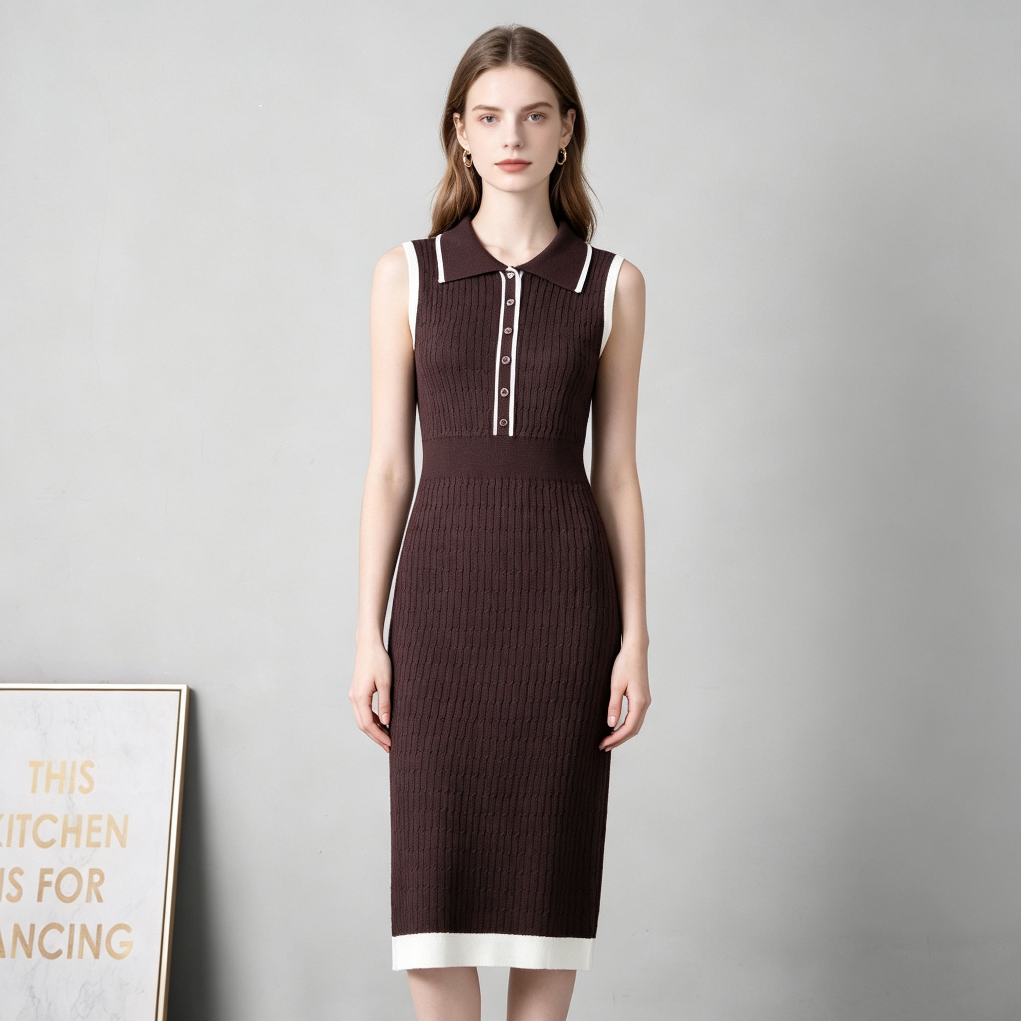 Foreign trade cross-border elegant contrasting color lapel short sleeved dress for women, cinched waist, simple slimming effect, pit stripe long skirt for women Foreign trade cross-border elegant contrasting color lapel short sleeved dress for women, cinched waist, simple slimming effect, pit stripe long skirt for women
