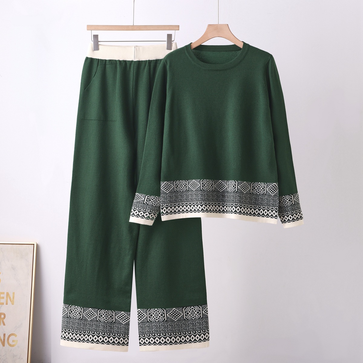 2026 European Station Small Fragrant Style Retro Fashion Casual Top Wide Leg Pants Knitted Two Piece Set Women's Trendy 2026 European Station Small Fragrant Style Retro Fashion Casual Top Wide Leg Pants Knitted Two Piece Set Women's Trendy