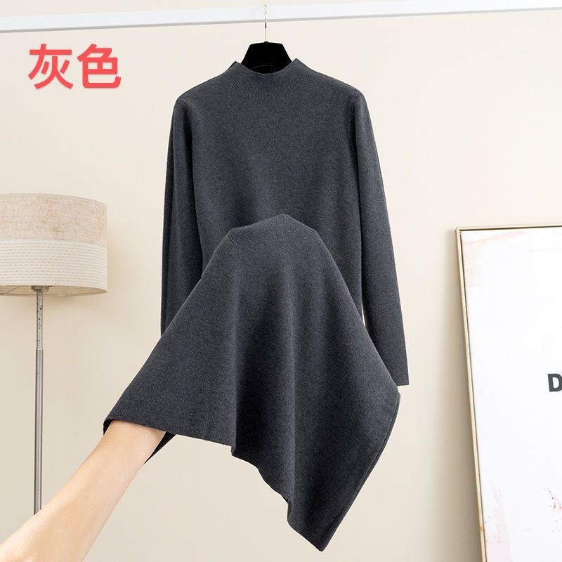 Korean medium to long thick knitted dress for women's autumn and winter long sleeves, with knee length sweater as the base skirt