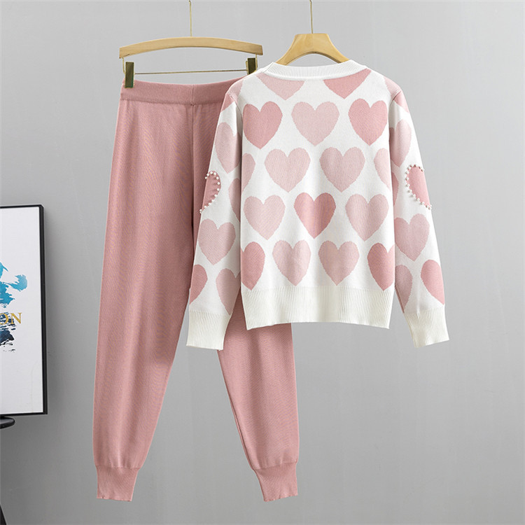 European Station Spring and Autumn New Girl Fashion Love Jacquard Knitted Set European Products Nail Bead Sweater Two Piece Set Trendy European Station Spring and Autumn New Girl Fashion Love Jacquard Knitted Set European Products Nail Bead Sweater Two Piece Set Trendy