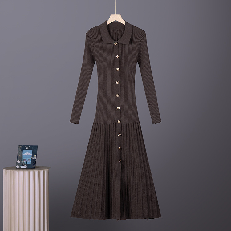 2026 Winter New Women's Clothing European and American Amazon Cross border Trade POLO Collar Single breasted Knitted Dress for Women