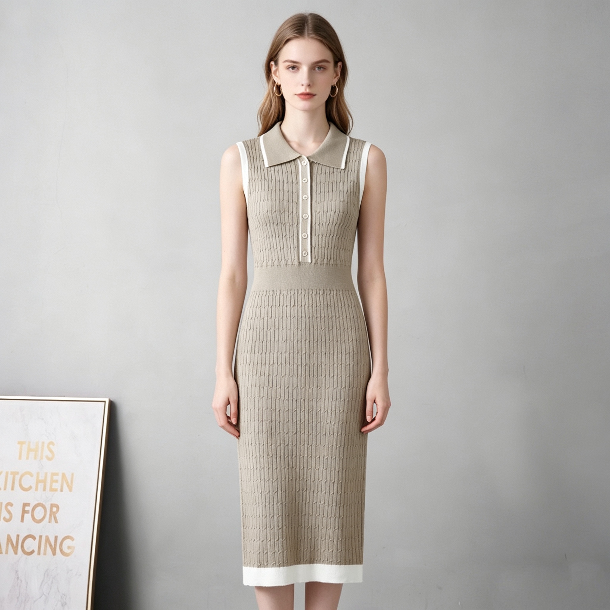 Foreign trade cross-border elegant contrasting color lapel short sleeved dress for women, cinched waist, simple slimming effect, pit stripe long skirt for women Foreign trade cross-border elegant contrasting color lapel short sleeved dress for women, cinched waist, simple slimming effect, pit stripe long skirt for women