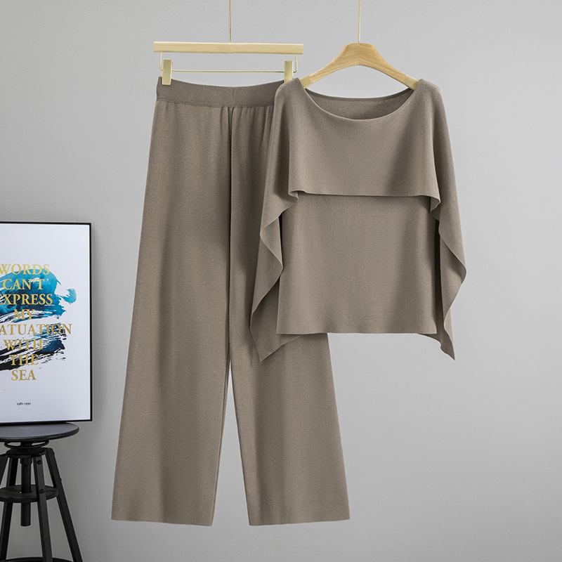 Summer Design Off Shoulder Old Money Style One Piece Knitted Top, Wide Leg Pants, Solid Color Two Piece Set, Fashionable and Stylish for Women