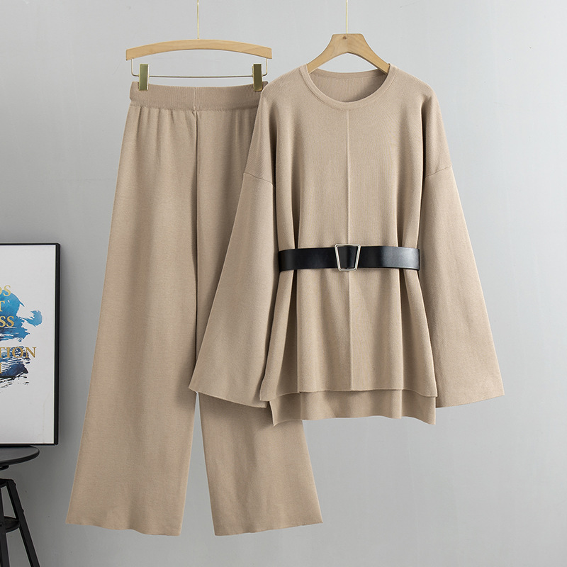 Fashion suit women's 2026 autumn and winter new item women's casual temperament knitted sweater slimming sweater wide leg pants two-piece set