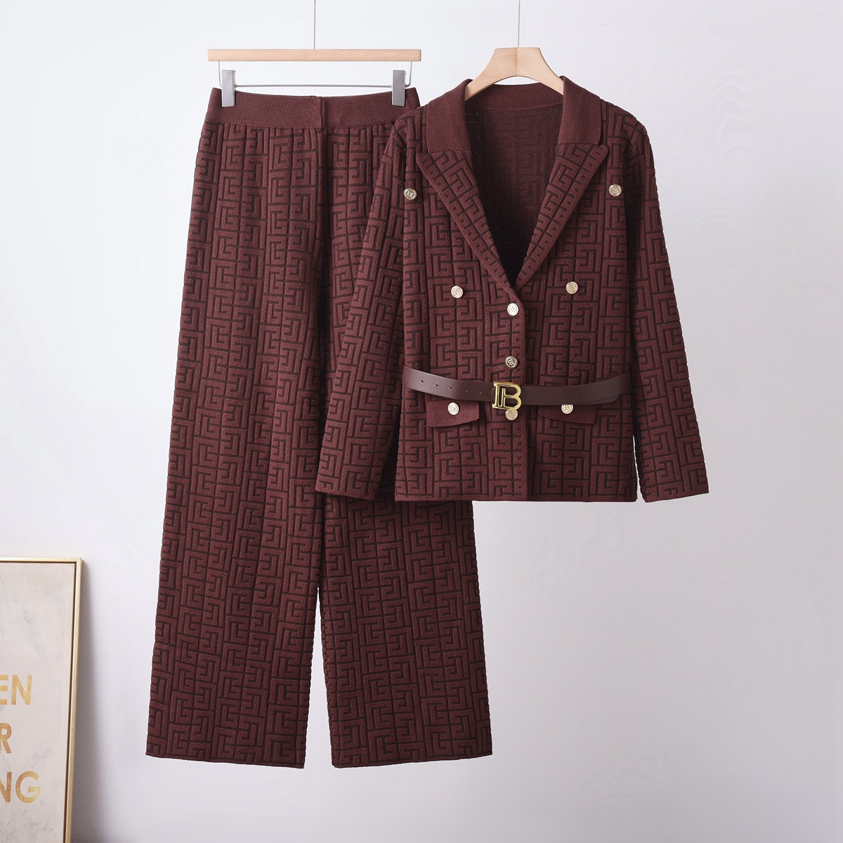 European and American style professional suit collar jacket fashion suit, women's spring and autumn high-end feeling, slimming knit hip hugging skirt two-piece set European and American style professional suit collar jacket fashion suit, women's spring and autumn high-end feeling, slimming knit hip hugging skirt two-piece set