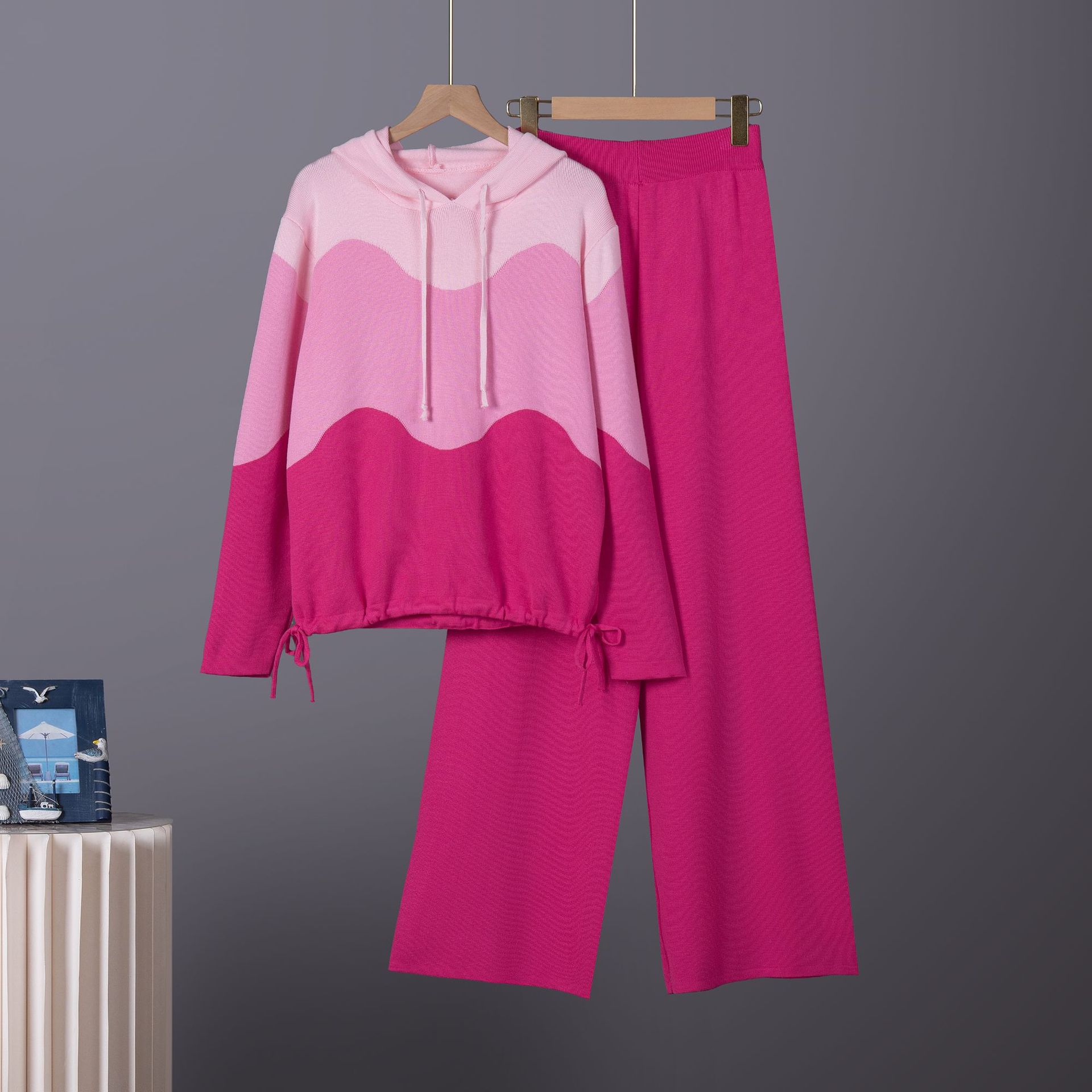 Cross border dopamine dressing women's loose pants hooded sweater plus size women's casual knitted two-piece set for women Cross border dopamine dressing women's loose pants hooded sweater plus size women's casual knitted two-piece set for women