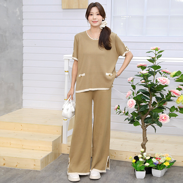 Cross border Amazon Women's Clothing 2025 Spring/Summer Style Casual Short Sleeve Knitted Pants Set for Women, European and American Style Cross border Amazon Women's Clothing 2025 Spring/Summer Style Casual Short Sleeve Knitted Pants Set for Women, European and American Style