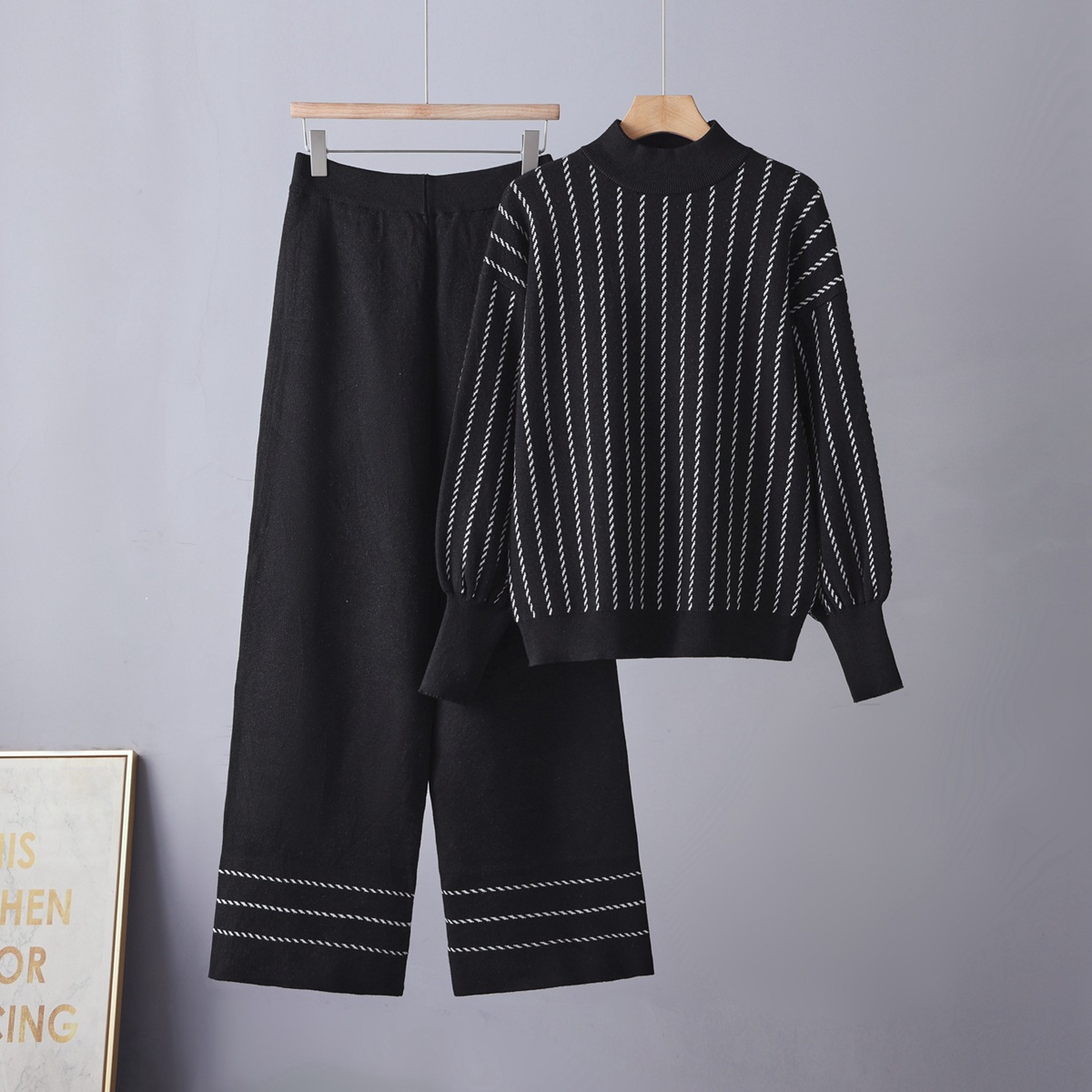Color blocking bat sleeve needle weaver girl autumn new style fashionable and stylish design, semi high neck pullover splicing top with stripes Color blocking bat sleeve needle weaver girl autumn new style fashionable and stylish design, semi high neck pullover splicing top with stripes