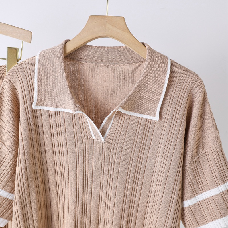 2025 New Korean Summer Dress Polo Collar Short Sleeve Fashion Loose Top Look Thin High Waist Wide Leg Pants Set Cross 2025 New Korean Summer Dress Polo Collar Short Sleeve Fashion Loose Top Look Thin High Waist Wide Leg Pants Set Cross