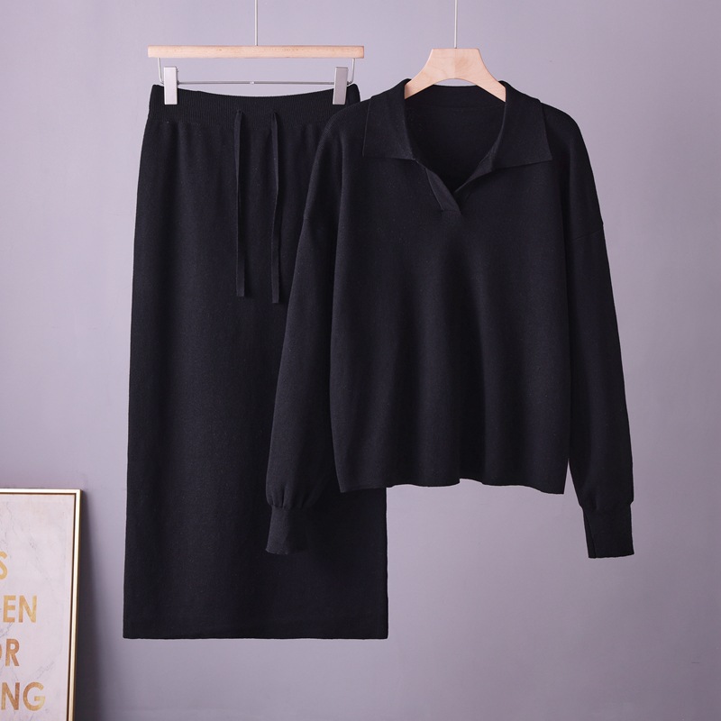 New Foreign Trade 2026 Sweater Large Two Piece Set Knitted POLO Collar Autumn/Winter Loose Women's Lazy Fashion Set New Foreign Trade 2026 Sweater Large Two Piece Set Knitted POLO Collar Autumn/Winter Loose Women's Lazy Fashion Set