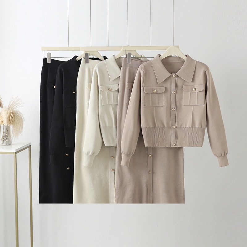 2024 Spring and Autumn Slim Knitted Small Fragrant Style Set for Women's Fashion, High Grade, Light Mature, Hip Wrapping Two Piece Set 2024 Spring and Autumn Slim Knitted Small Fragrant Style Set for Women's Fashion, High Grade, Light Mature, Hip Wrapping Two Piece Set