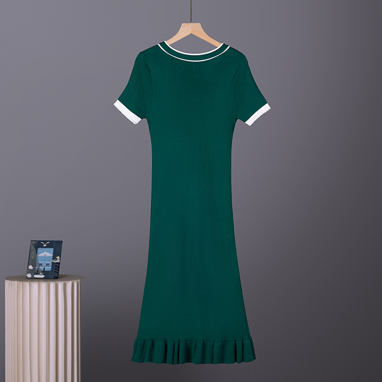 Cross border socialite temperament V-neck long sleeved single breasted waist knitted dress women's autumn sweater slim fit ruffle edge skirt Cross border socialite temperament V-neck long sleeved single breasted waist knitted dress women's autumn sweater slim fit ruffle edge skirt