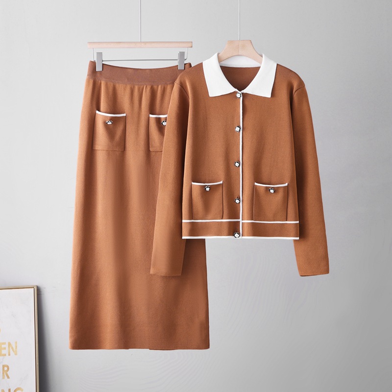 Cross border Korean Camellia Sweater Set Women's Spring/Autumn Knitted Top Skirt Two piece Set Autumn/Winter Korean Cross border Korean Camellia Sweater Set Women's Spring/Autumn Knitted Top Skirt Two piece Set Autumn/Winter Korean