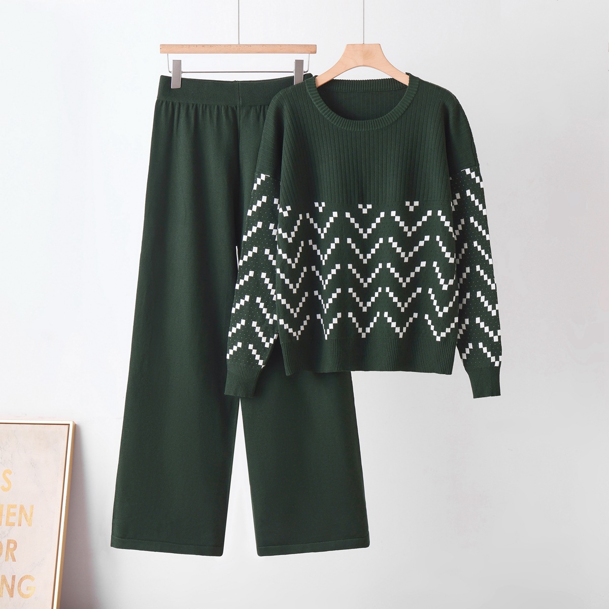 New Cross border Women's Wear Korean Edition Internet Celebrity Set for Autumn and Winter of 2026, Skinny Wide Leg Pants Top Knitted Two Piece Set