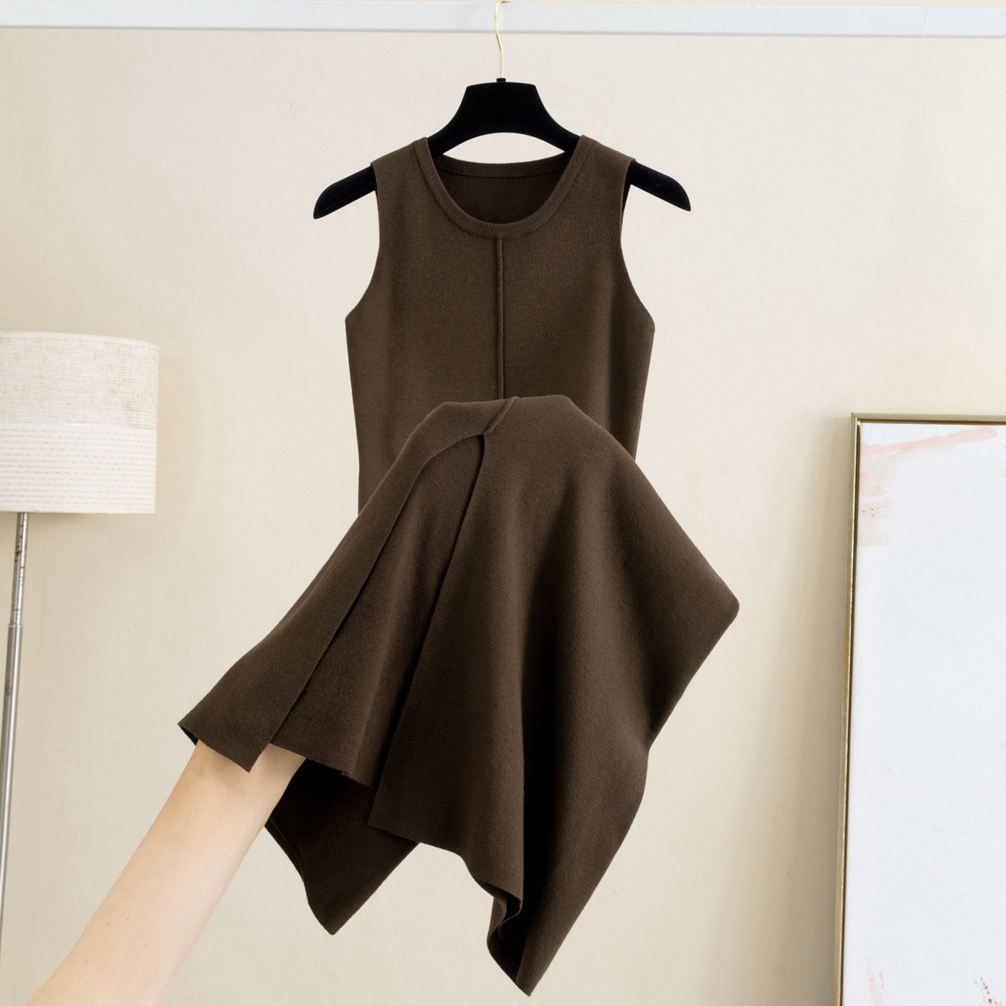 Wool round neck knitted dress for women in autumn and winter 2025, new solid color slit A-line base vest, sleeveless long skirt Wool round neck knitted dress for women in autumn and winter 2025, new solid color slit A-line base vest, sleeveless long skirt