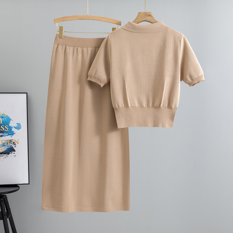 Cross border French collar small fragrance style set, summer feminine knitted cardigan top, slim fit half skirt two-piece set Cross border French collar small fragrance style set, summer feminine knitted cardigan top, slim fit half skirt two-piece set