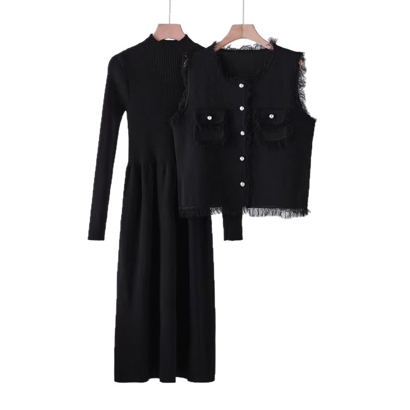 2025 New French Vest Knitted Dress Fashionable Set with Explosive Tassel Two Piece Set with Small Fragrant Style 2025 New French Vest Knitted Dress Fashionable Set with Explosive Tassel Two Piece Set with Small Fragrant Style