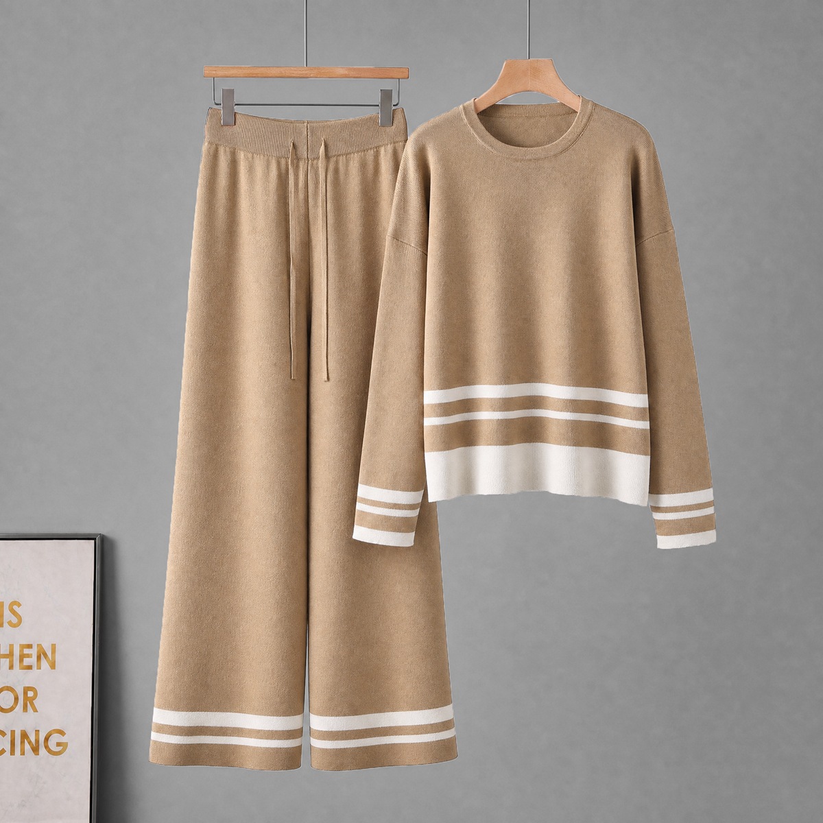 European and American Amazon Cross border Foreign Trade Women's Clothing New Fashionable, Casual, Lazy Style Knitted, Color Contrasting, Comfortable Two Piece Set