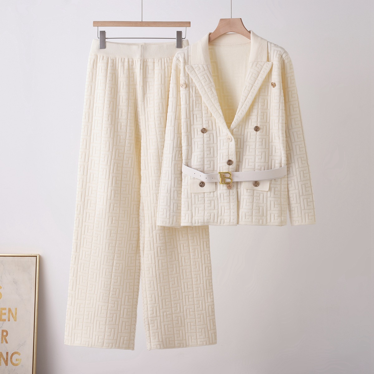 European and American style professional suit collar jacket fashion suit, women's spring and autumn high-end feeling, slimming knit hip hugging skirt two-piece set European and American style professional suit collar jacket fashion suit, women's spring and autumn high-end feeling, slimming knit hip hugging skirt two-piece set