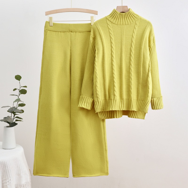 2024 Autumn/Winter New Knitted High Collar Sweater Thread Craft Fashion Casual Wide Leg Pants Two Piece Trendy Set 2024 Autumn/Winter New Knitted High Collar Sweater Thread Craft Fashion Casual Wide Leg Pants Two Piece Trendy Set